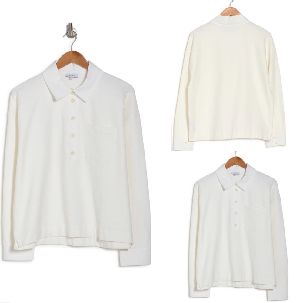 Reiss Women’s Quarter Button Collared Blouse White 🆕 Size Small